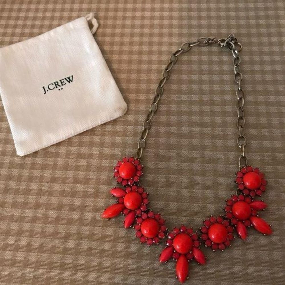 J. Crew Statement Necklace Coral Orange - Picture 3 of 3